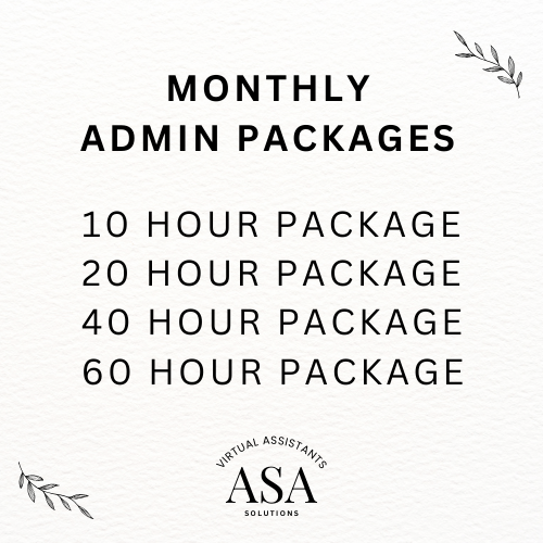 Virtual Assistant Admin Packages For Small Businesses And Medium Businesses. Hourly Admin Packages Available At ASA Solutions.